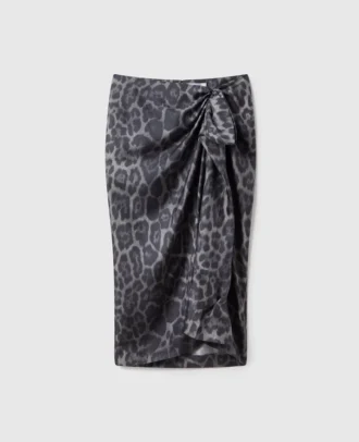 Asymmetrischer Midi-Rock mit Knoten und Leopardenmuster