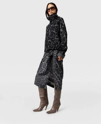 Asymmetrischer Midi-Rock mit Knoten und Leopardenmuster