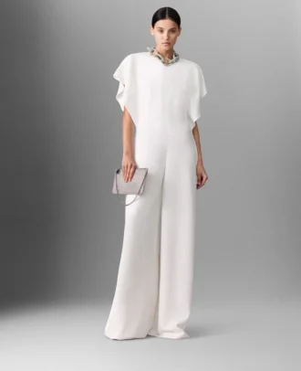 Bleifreier Kristallketten-Jumpsuit mit Flügelärmeln