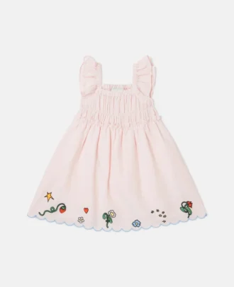 Blumenbesticktes Kleid aus Leinenmischung