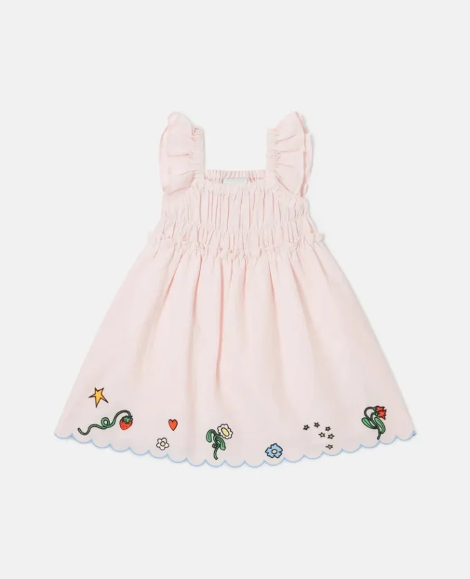 Blumenbesticktes Kleid aus Leinenmischung