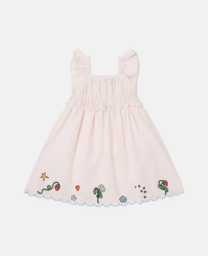 Blumenbesticktes Kleid aus Leinenmischung