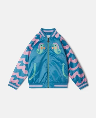 Bomberjacke aus Satin mit Seepferdchen-Stickerei