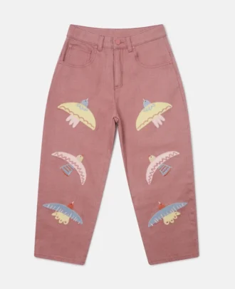 Denim-Jeans mit Tauben-Stickerei