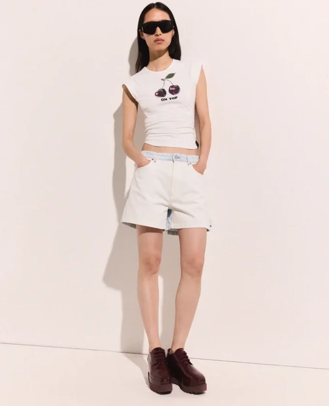 Denim-Shorts mit Einsätzen