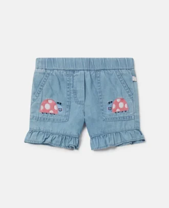 Denim-Shorts mit Marienkäfer-Stickerei