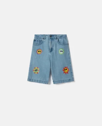 Denim-Shorts mit Sunshine-Print