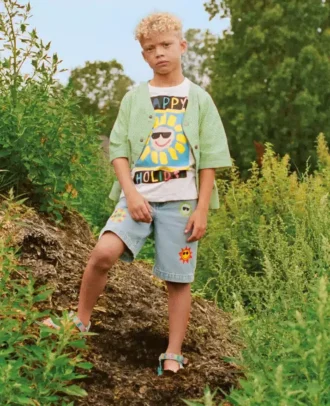 Denim-Shorts mit Sunshine-Print