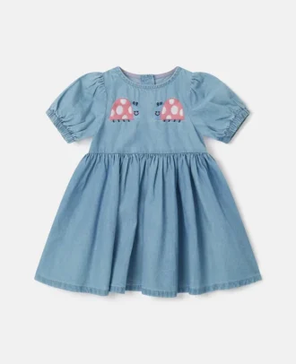 Denimkleid mit Marienkäfer-Stickerei