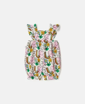 Earth Friends Print Romper mit Rüschen