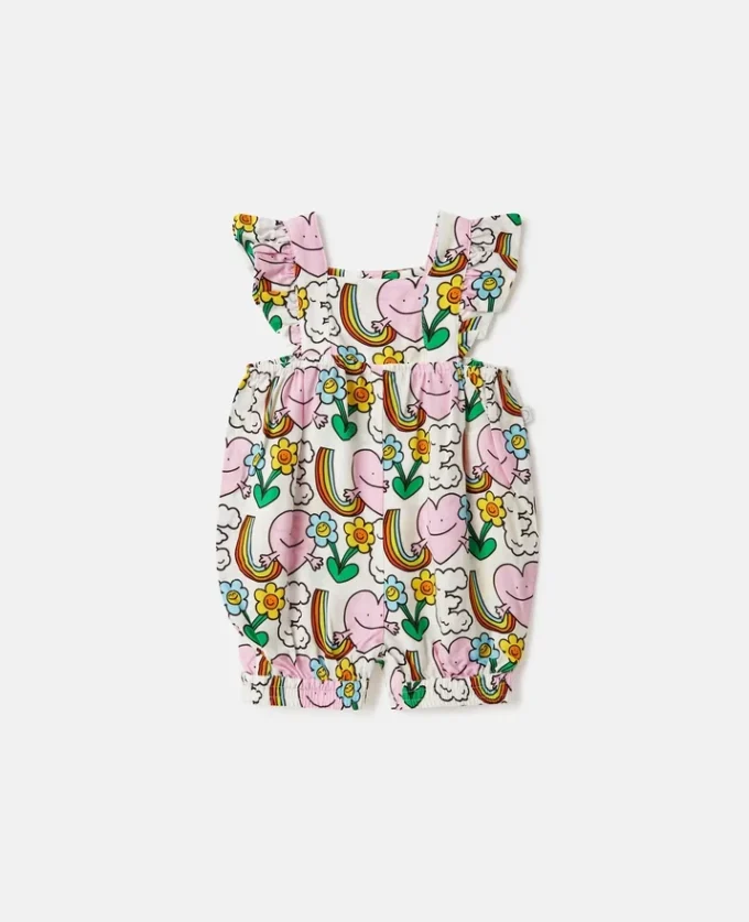 Earth Friends Print Romper mit Rüschen