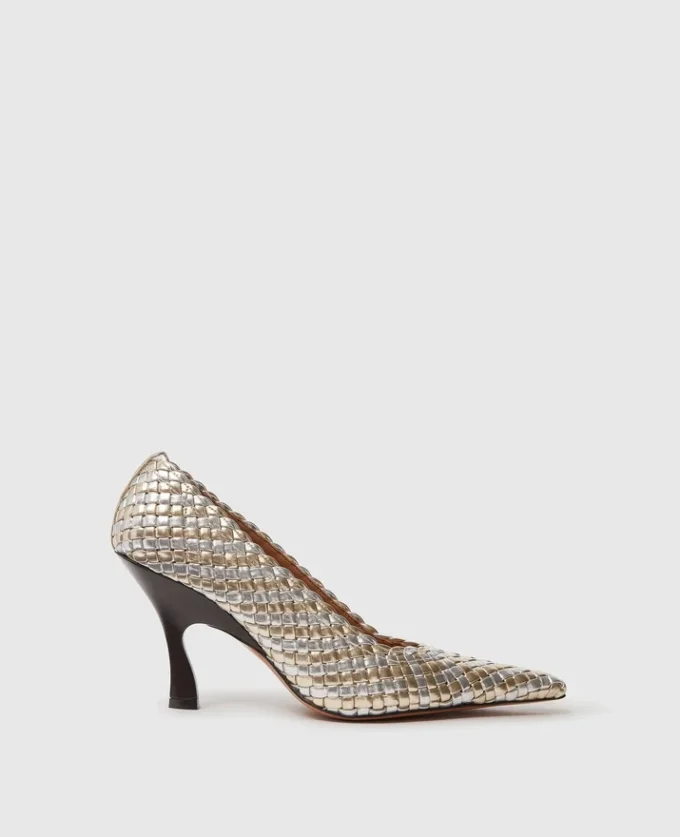 Elsa  Gewebte Metallic-Pumps mit Kitten-Absatz