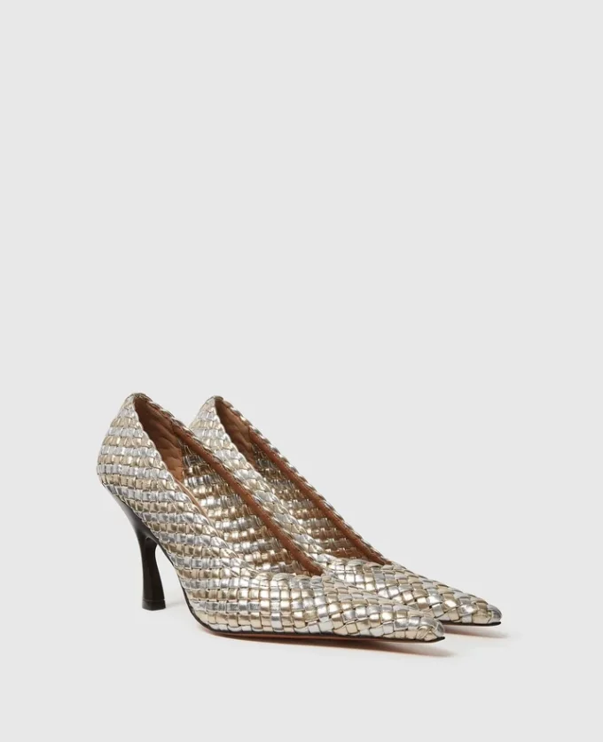 Elsa  Gewebte Metallic-Pumps mit Kitten-Absatz