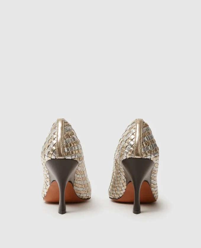 Elsa  Gewebte Metallic-Pumps mit Kitten-Absatz