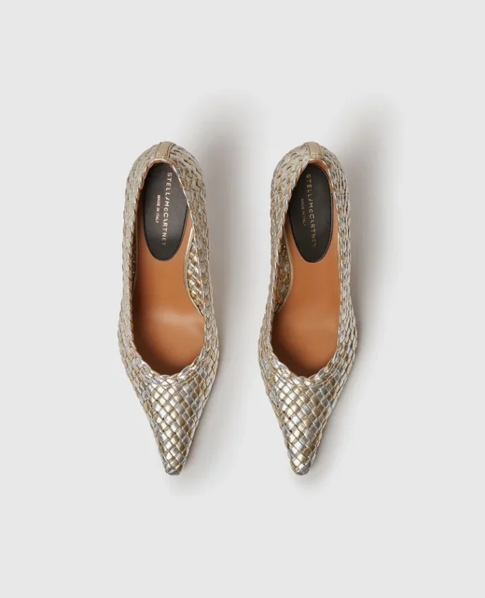 Elsa  Gewebte Metallic-Pumps mit Kitten-Absatz