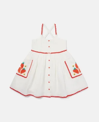 Erdbeerbesticktes ärmelloses Kleid