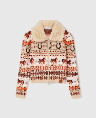 Fair Isle-Strickjacke mit Plüschkragen