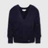 Falabella-Pullover mit Zopfmuster und V-Ausschnitt