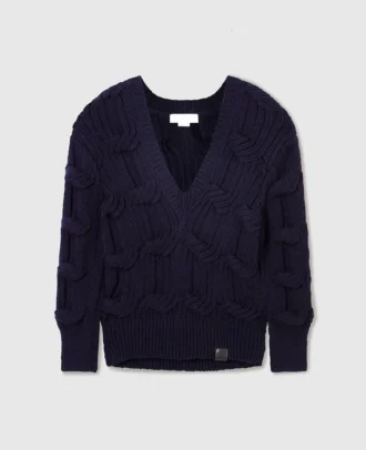 Falabella-Pullover mit Zopfmuster und V-Ausschnitt