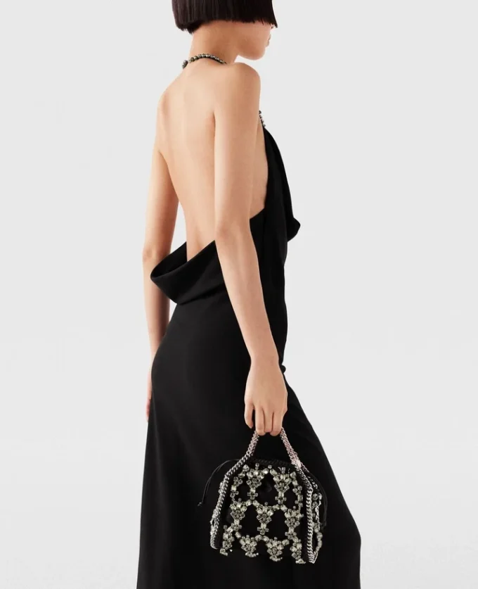Tief ausgeschnittenes Maxikleid mit Kristall-Halterneck