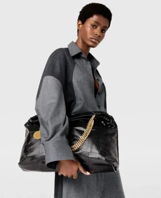Falabella Tote Bag mit Krokodilprägung und Kordelzug