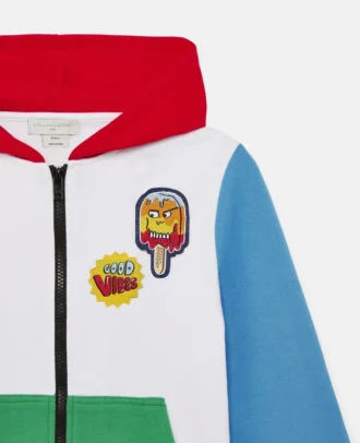 Fleece-Hoodie mit Reißverschluss und Farbblock-Design