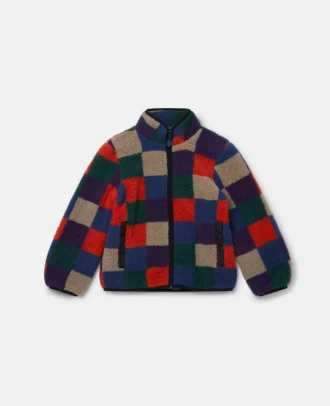 Fleecejacke mit Schachbrettmuster und Reißverschluss