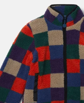 Fleecejacke mit Schachbrettmuster und Reißverschluss