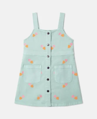 Gabardine-Kleid mit Herzstickerei