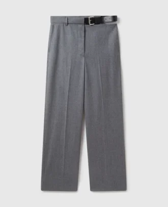 Gerade geschnittene Flanellhose mit Gürtel