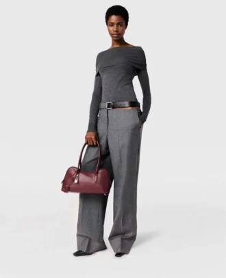 Gerade geschnittene Flanellhose mit Gürtel