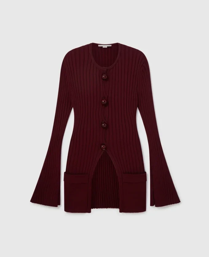 Gerippte Strickjacke mit langen Ärmeln