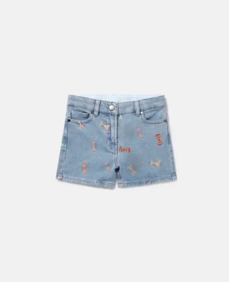 Gestreifte Jeansshorts mit Schleifenprint