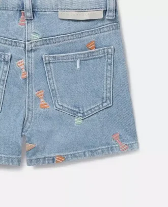Gestreifte Jeansshorts mit Schleifenprint