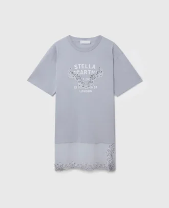 Grafisches T-Shirt-Kleid mit Spitzeneinsatz