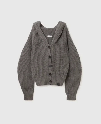 Grobe Strickjacke mit Kapuze und Rippbündchen