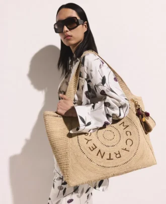 Große Logo Raffia-Tasche