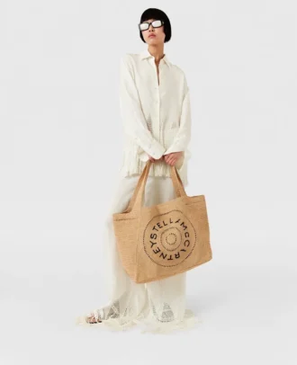 Große Logo Raffia-Tasche