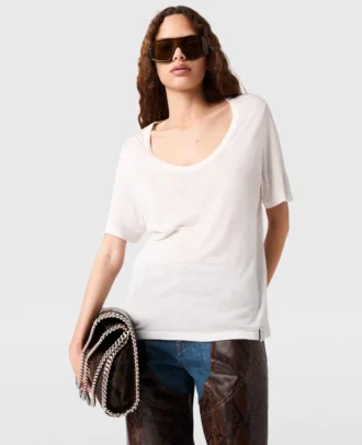 Halbtransparentes Strick-T-Shirt mit Rundhalsausschnitt