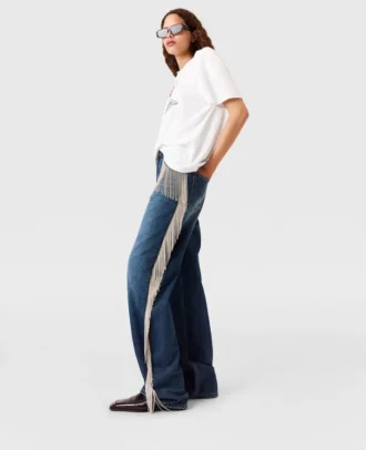Jeans mit Kettenquasten und geradem Bein