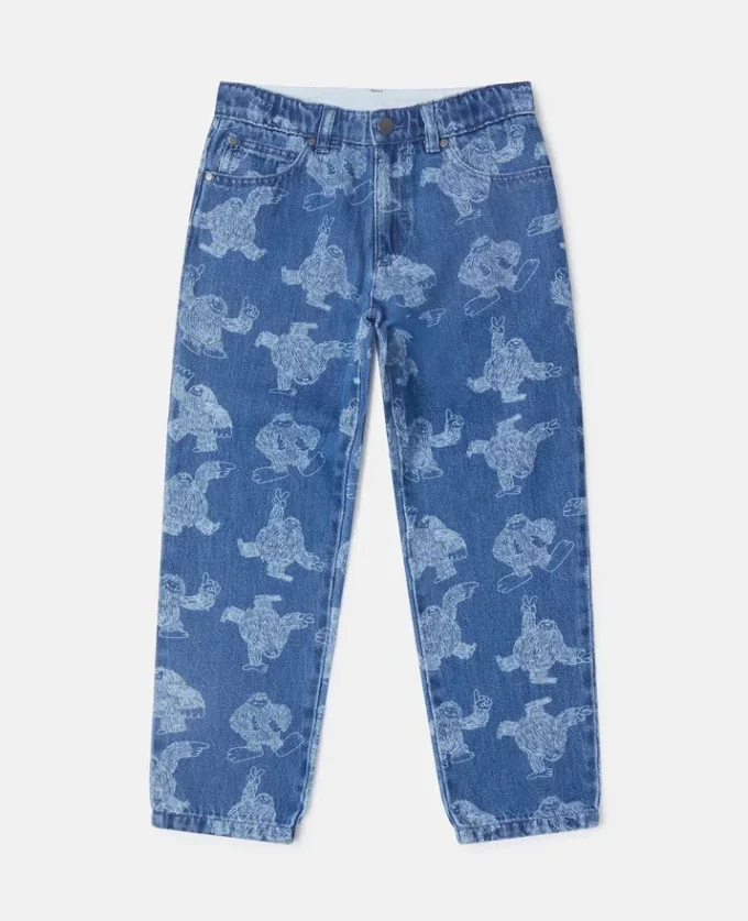 Jeans mit Monster-Print und geradem Bein
