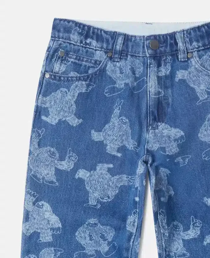 Jeans mit Monster-Print und geradem Bein