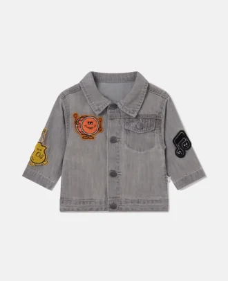 Jeansjacke mit Musikgrafik-Stickerei