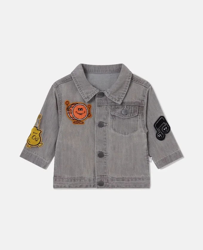 Jeansjacke mit Musikgrafik-Stickerei