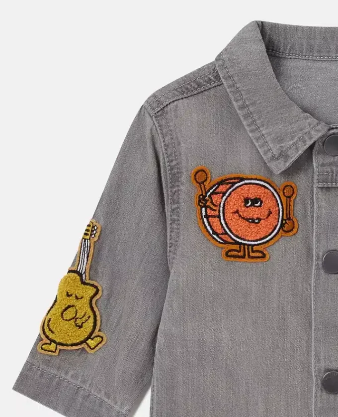 Jeansjacke mit Musikgrafik-Stickerei