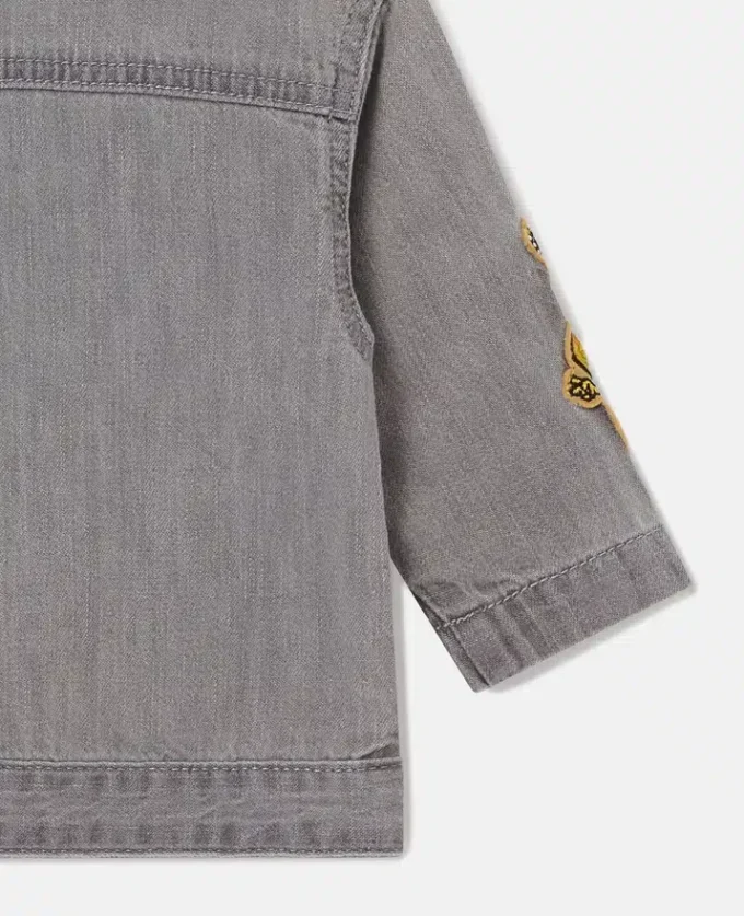Jeansjacke mit Musikgrafik-Stickerei