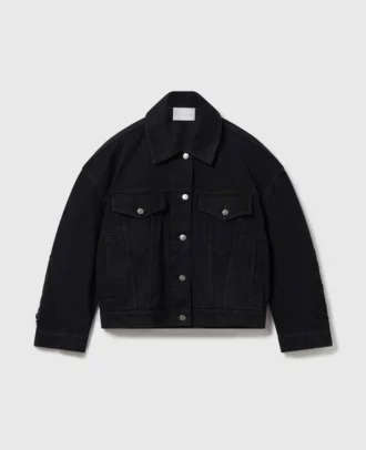Jeansjacke mit Spitzeneinsätzen