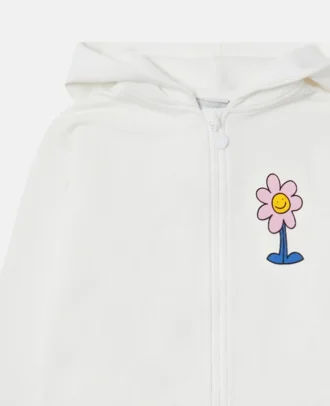 Kapuzenjacke mit Blumen-Grafik und Reißverschluss