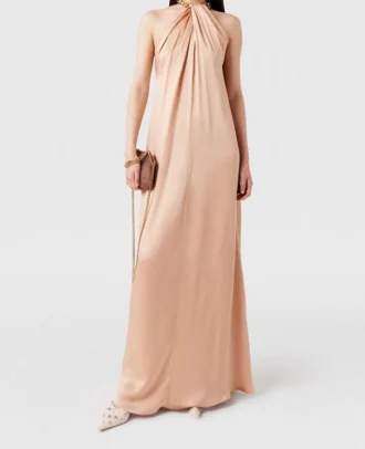 Ketten-Halterneck-Satin-Maxikleid