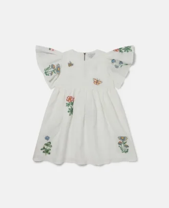Kleid mit Blumenstickerei und Flügelärmeln